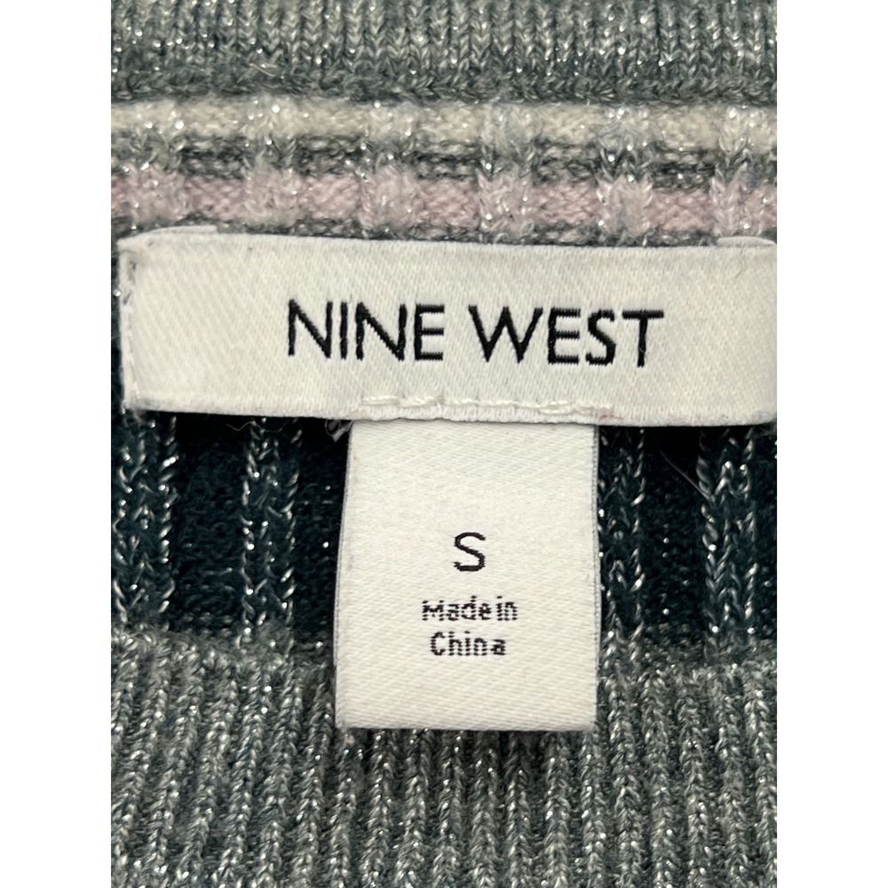 Nine West Striped Ribbed Knit Sweater Womens Small Grey Metallic Sparkle Top - Picture 5 of 8